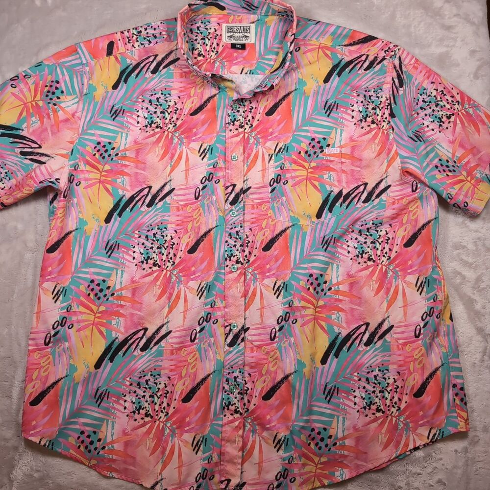 RSVLTS La Croy Button Up Short Sleeve Shirt Mens 3XL Kunuflex Pink Beach‎ Cruise